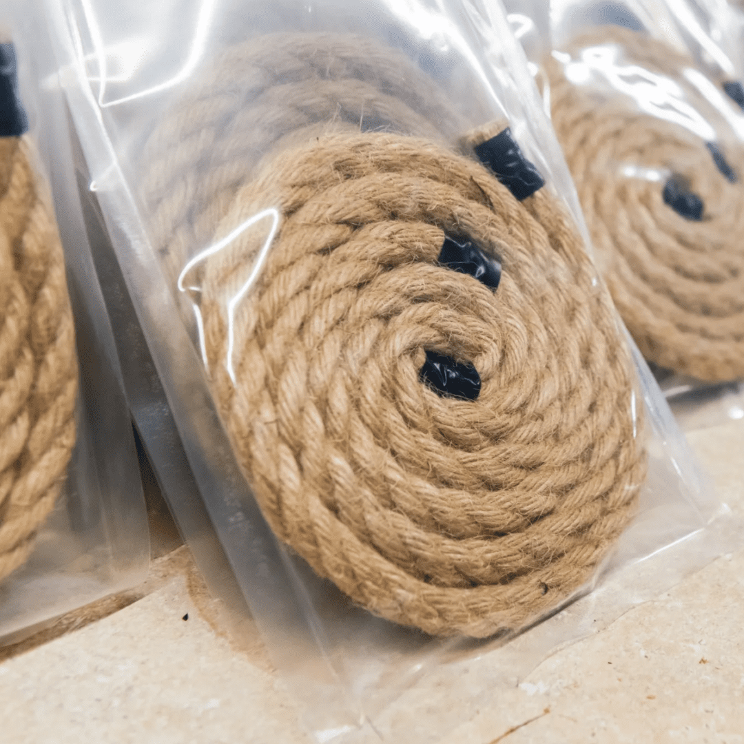 A close up of some ropes in plastic bags